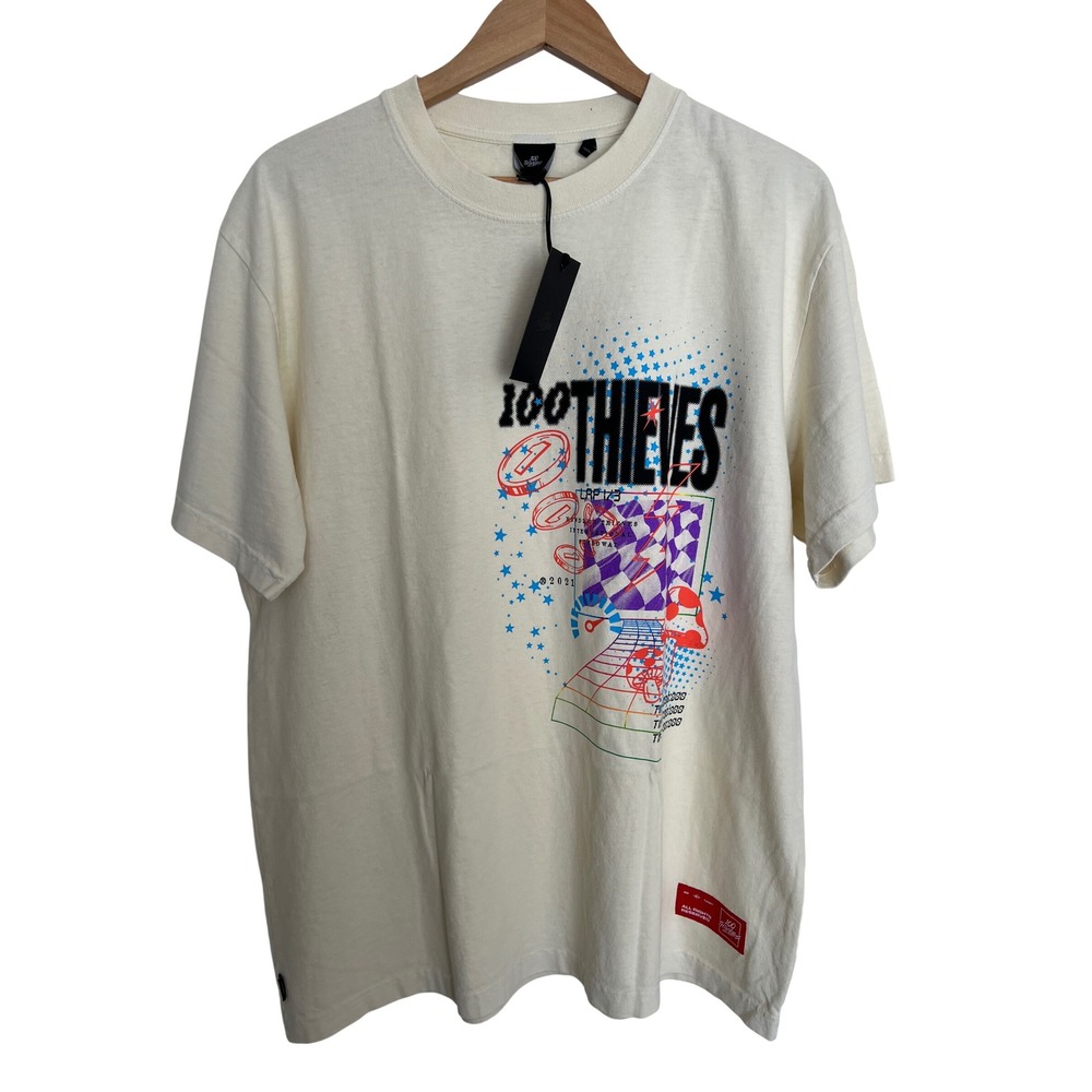 100 Thieves Enter Infinity Graphic T-Shirt Cream Mens XL Streetwear Gaming Tee